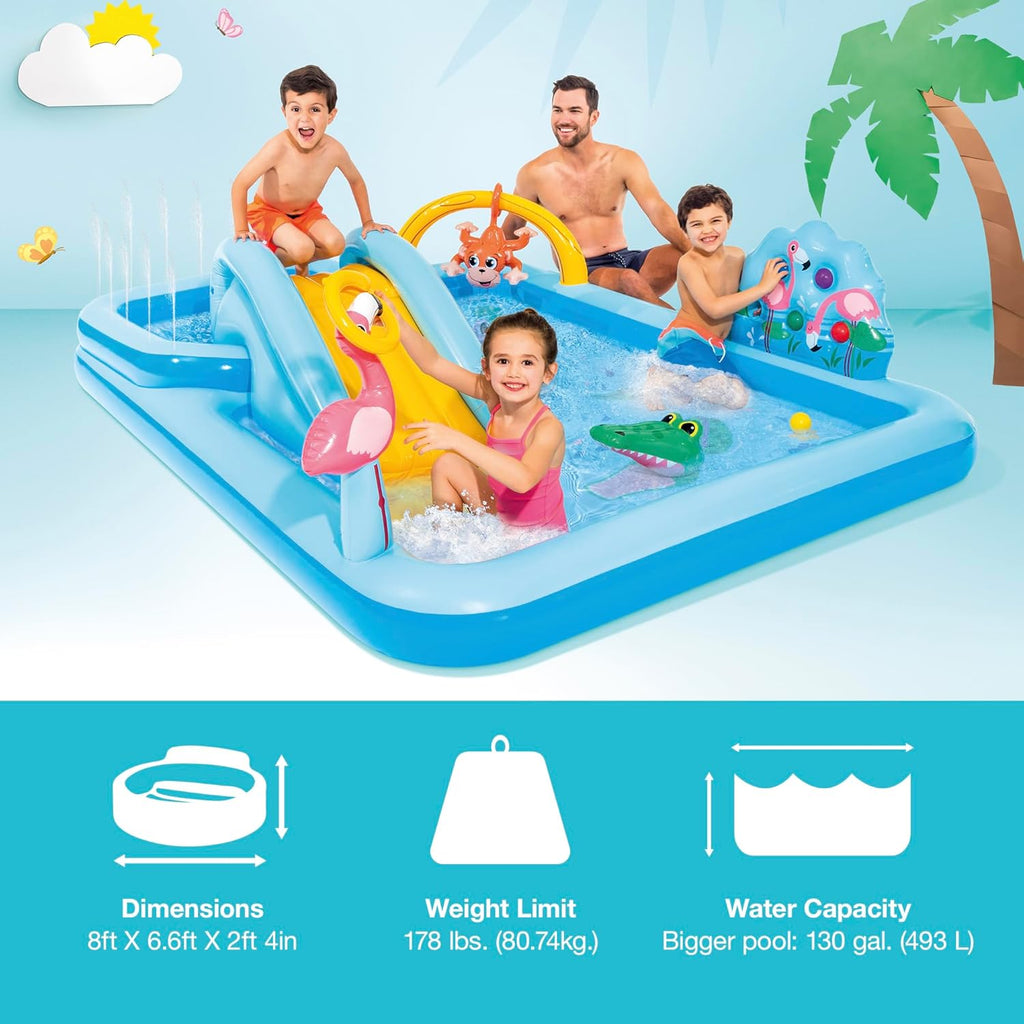 Intex 96" x 78" x 28" Inflatable Jungle Adventure Play Center Spray Kiddie Pool - Backyard Kids Water Slide, Outdoor Blow-Up Splash Pad for Toddlers wourant