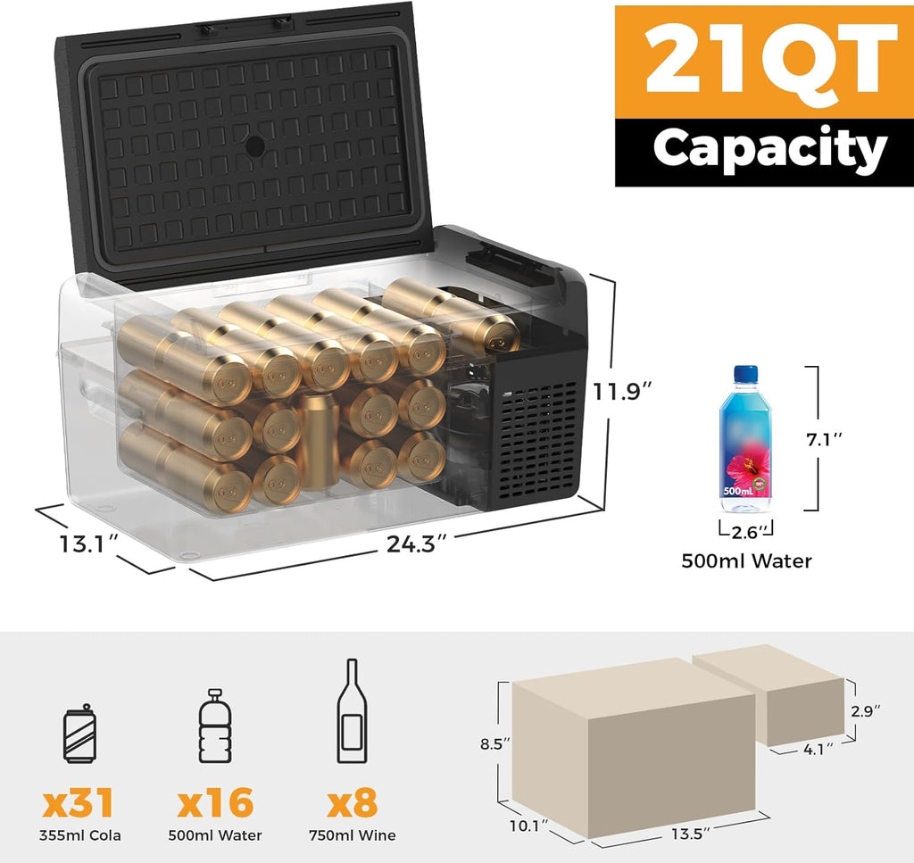 12V Refrigerator 21 Quart Portable Freezer 50 Hours Keep Cool,Electric Cooler for Vehicles Car Refrigerator 12V Portable Fridge for Car Camping Truck Van RV SUV Road Trip Travel RF20 wourant