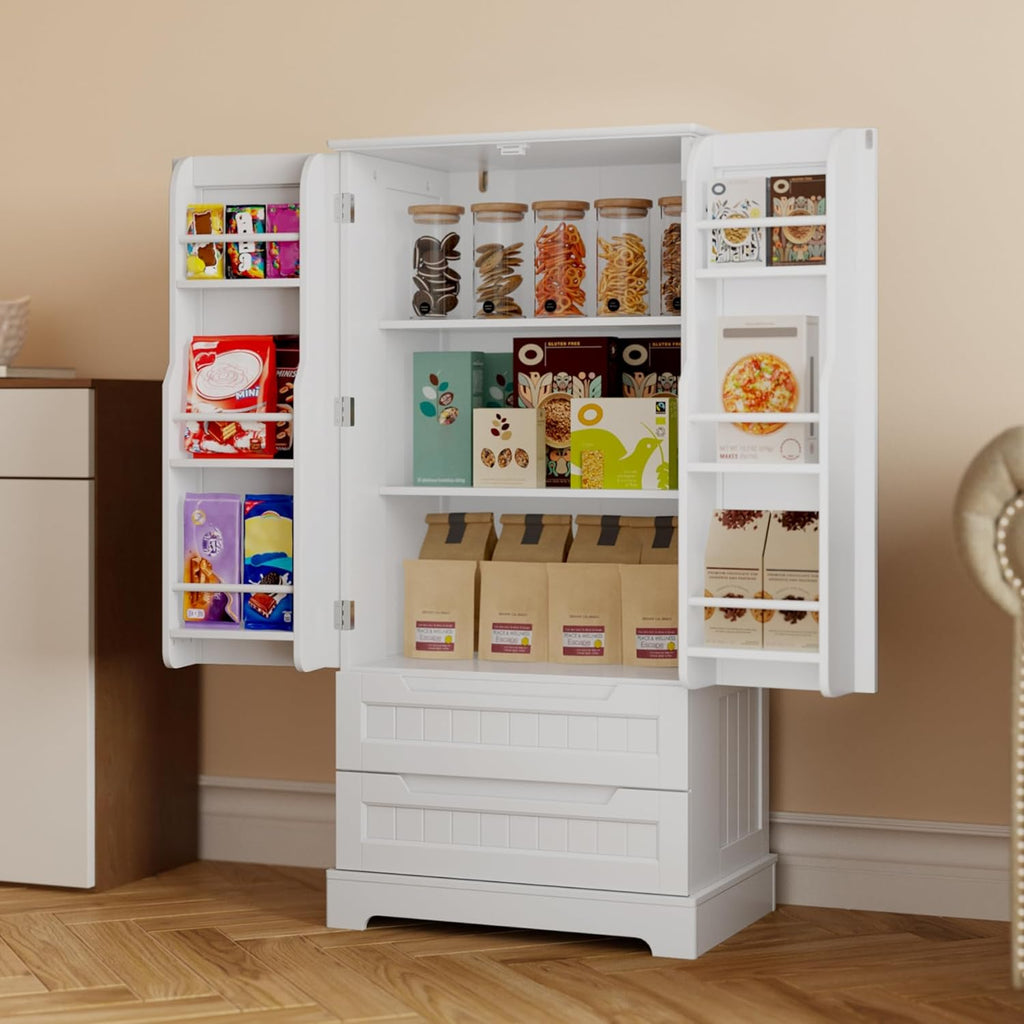 Gizoon Kitchen Pantry Cabinet with Drawers Freestanding Bathroom Storage Cabinet with Doors and Shelves, 47 Inch Small Pantry Cabinet wourant