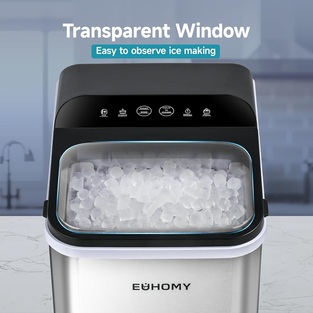 EUHOMY Nugget Ice Maker Countertop, Ready in 8 Mins, 35lbs/24H, Self-Cleaning, Portable Ice Makers Machine with Ice Scoop & Basket, Sonic Ice Maker with Chewable Pellet Ice for Home/Party/RV/Camping wourant