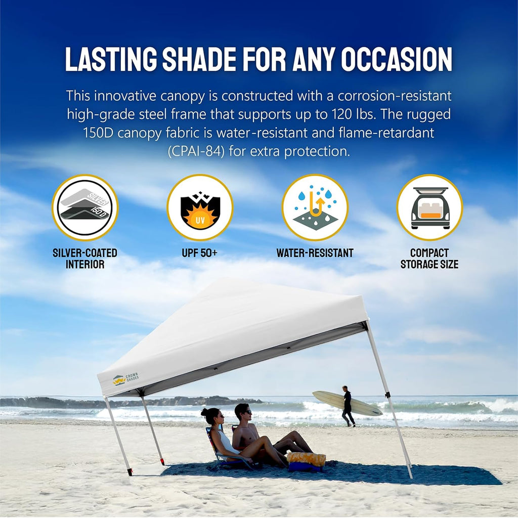 10x10 Pop-Up Awning - One-Click Installation Beach Tent - Outdoor Sunshade Silver Coated Top, 3 Heights and 4 Sand Pockets wourant
