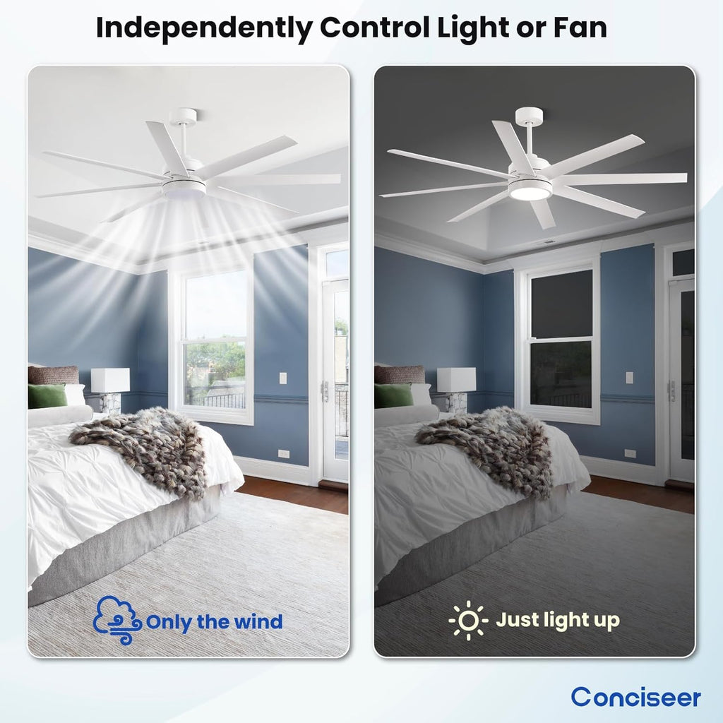 Modern Ceiling Fans with Lights, 72 Inch Ceiling Fan with Light and Remote, Bedroom Living Room Library Cafe Outdoor/Industrial,24W 3CCT Dimmable, 8 Blades 6 Speed Reversible Quiet DC Motor, Black wourant