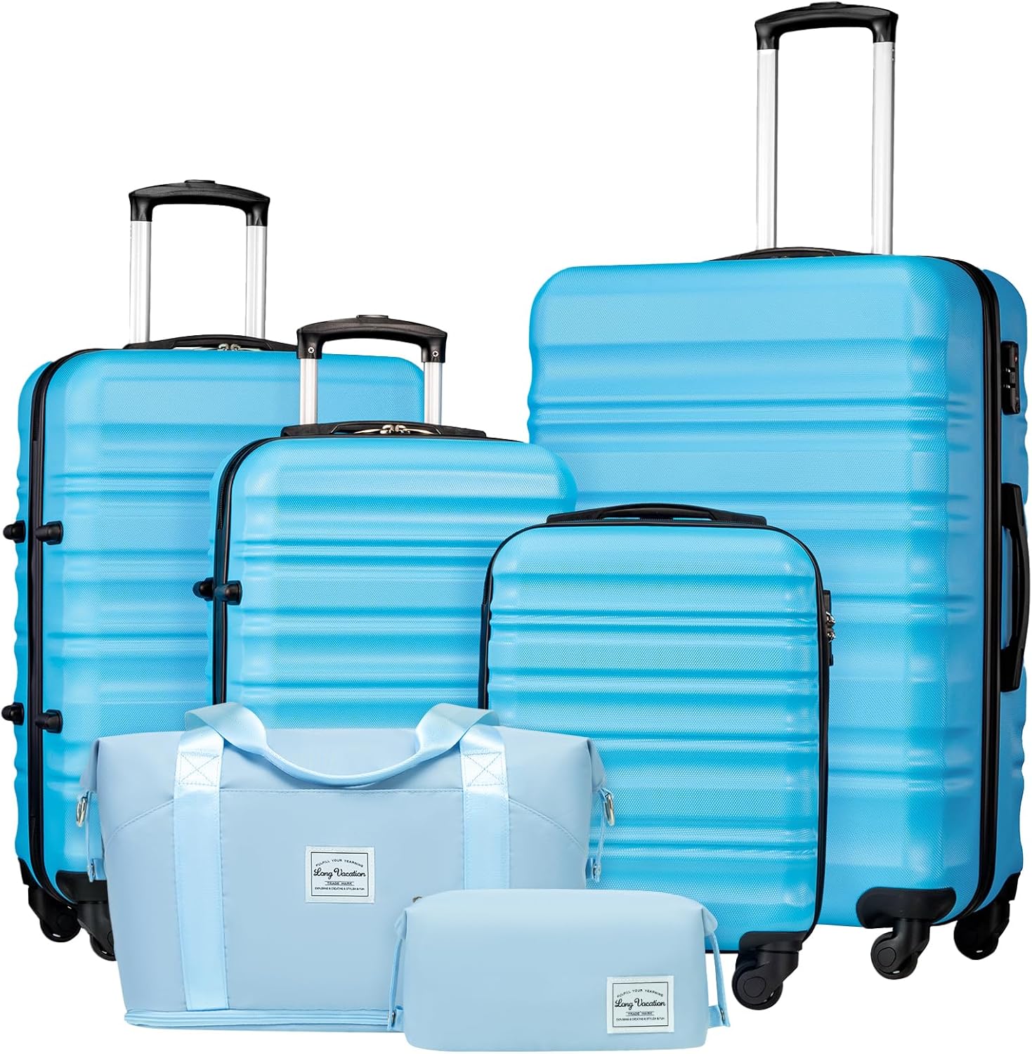 LONG VACATION 6 Piece Luggage Set Carry on Suitcase with ABS+PC hardshell, Spinner Wheels & YKK Zipper TSA Lock wourant