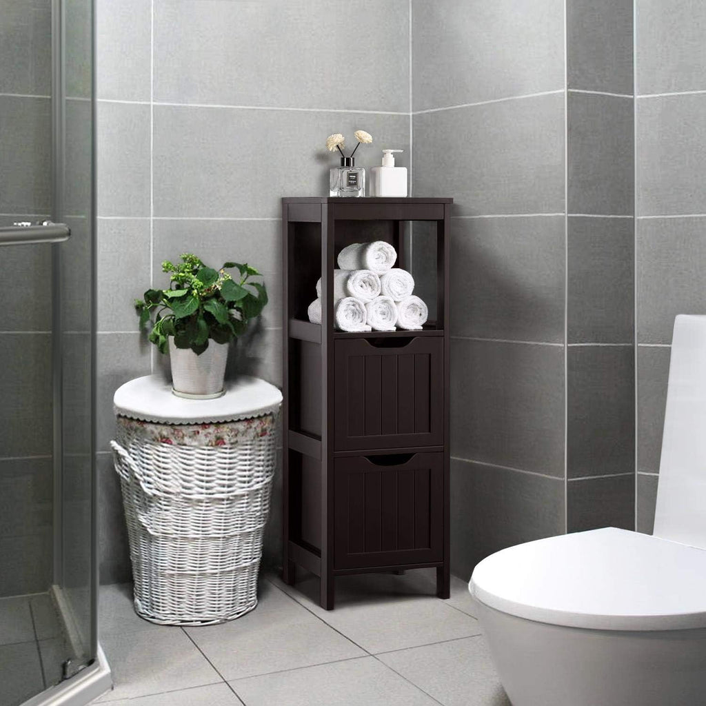 Bathroom Floor Cabinet, Wooden Storage Cabinet with 2 Drawers, Multifunctional Side Organizer Rack Stand Table wourant