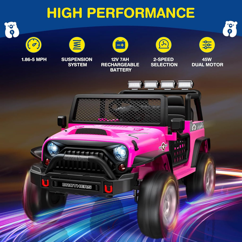 L8 Ride On Car, 2 Seater, 12V Kids Electric Car w/Remote Control, 4-Wheel Suspension, Bluetooth Speaker, Multi Music Modes, 3 Speeds, LED Lights, Xmas & Birthday Gift Ideas for Kids Ages 3+ wourant