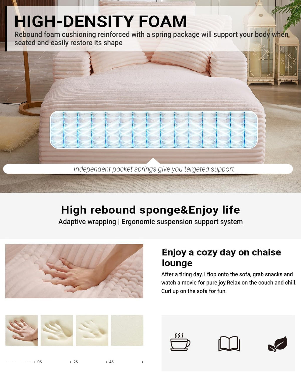 50-inch indoor recliner, oversized corduroy upholstered boneless sofa bed, deep sleeper sofa reading chair, cloud sofa, living room sofa wourant