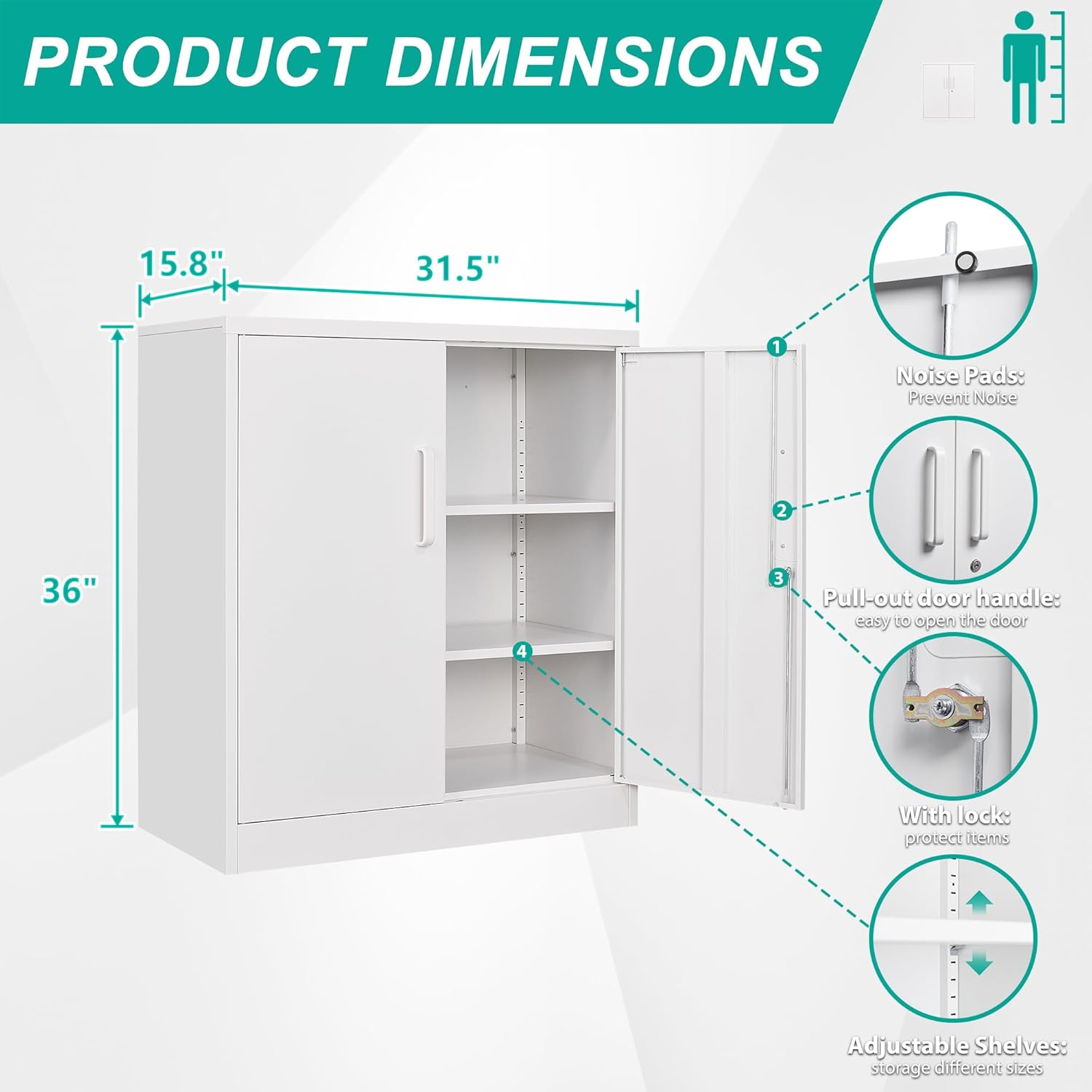 Metal Storage Cabinet with 2 Doors and 6 Shelves, Black Metal Cabinet with Lock, 71 Inch Lockable Garage Storage Cabinet wourant