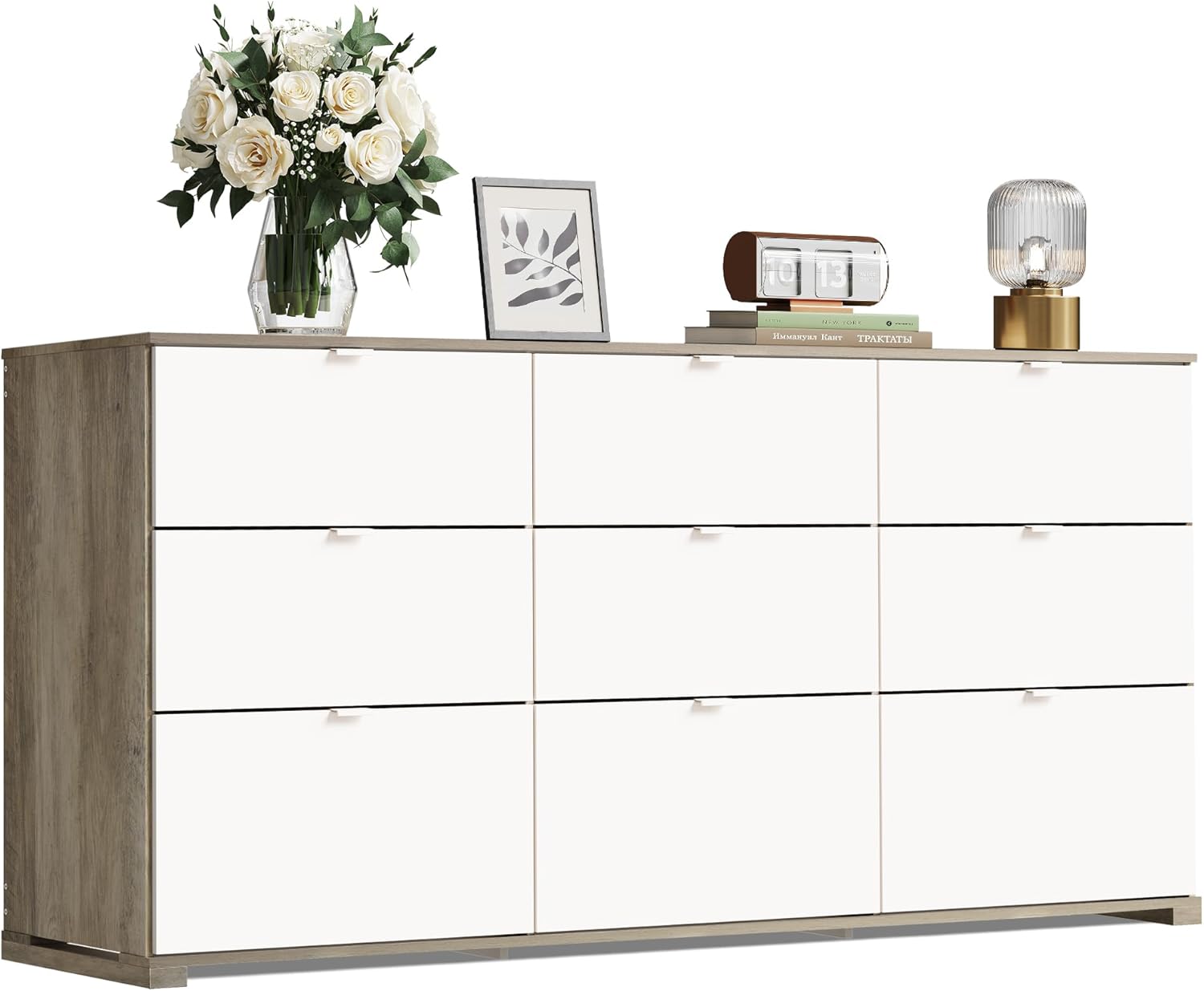 9 Drawer Led Dresser for Bedroom, 58.35'' Wide Wood Dresser Storage Organizer with Power Outlets for 65'' TV, Dressers with Open Shelves wourant