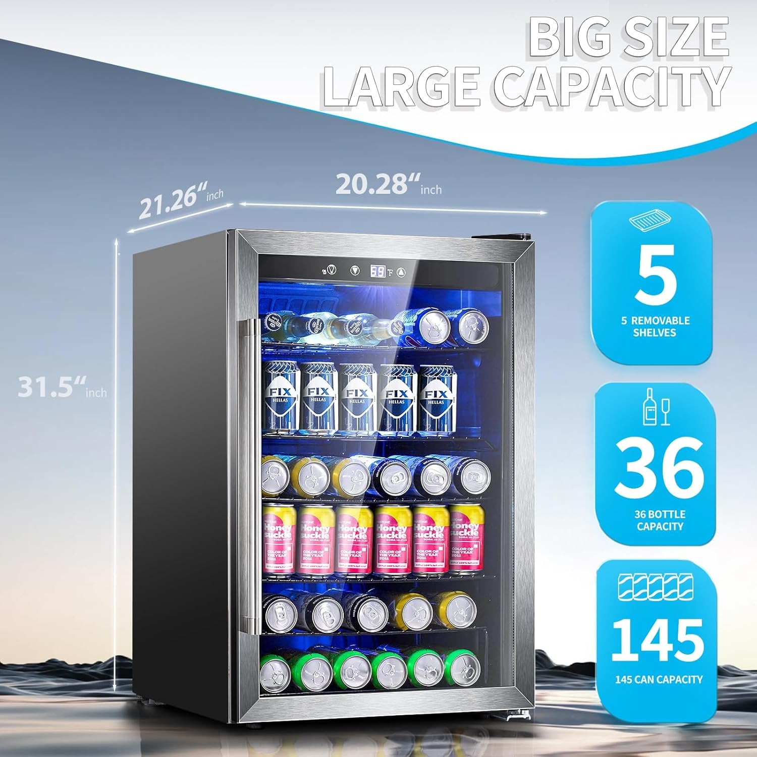 Antarctic Star Beverage Refrigerator Cooler 68 Can, Mini Fridge with Glass Door for Beer Drinks Wine,Freestanding Small Fridge with Electronic Temperature Control for Home and Bar,1.7 cu.ft wourant