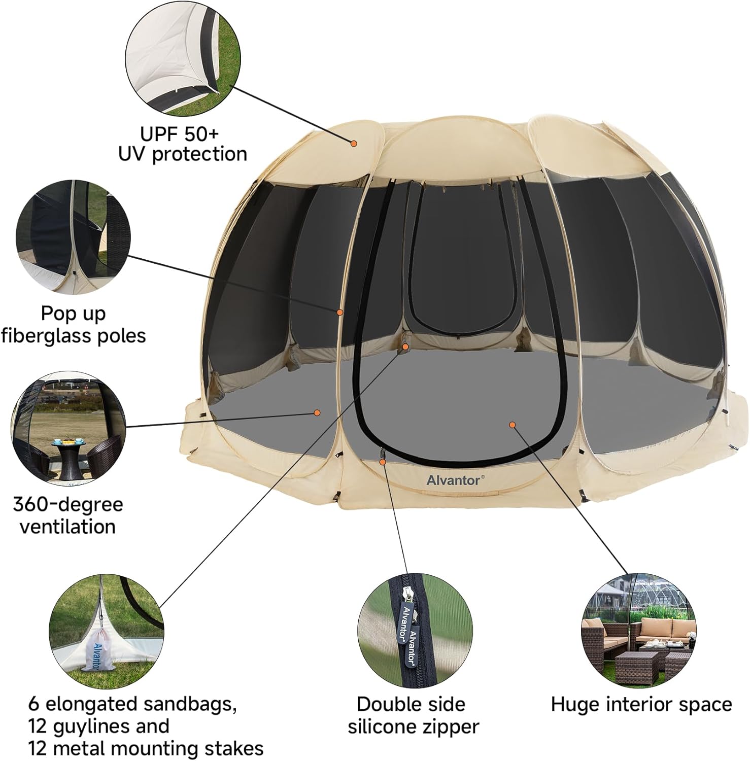 Screen gazebo, sleeps 6-10-15 people Igloo-style canopy tent with mosquito net on the sides Perfect for garden, patio, backyard wourant