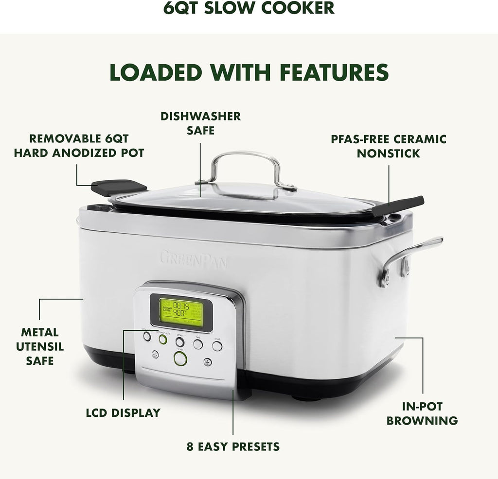 8-in-1 Programmable 6QT Electric Slow Cooker with Dishwasher-Safe Lid and Removable Base wourant