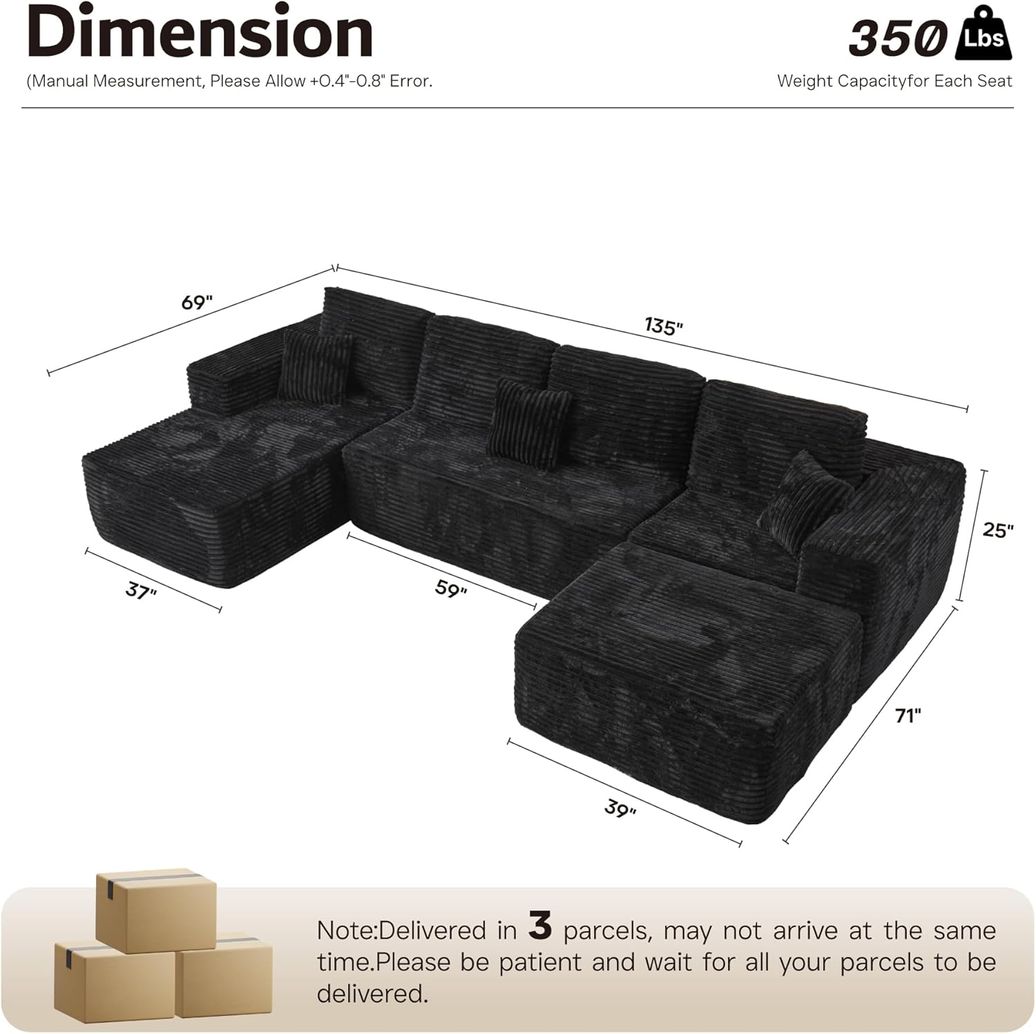 Ovios 104" Cloud Section Sofa L-shaped lounge chair, modern modular sofa wourant