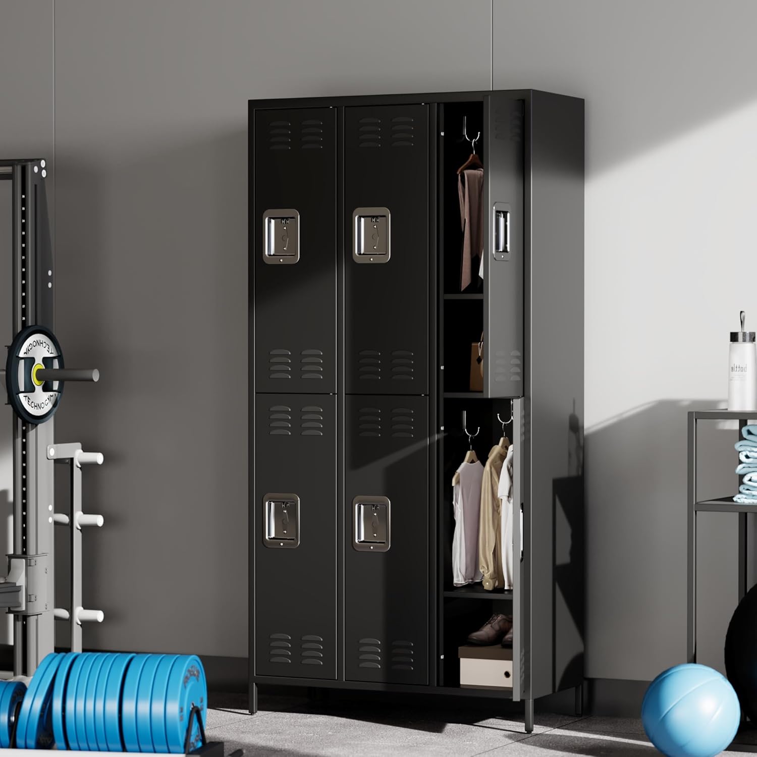 GAOMON Locker for Employees, 6 Doors Locker Cabinet with Hooks, Storage Locker for Home, Office, Gym, School, Assembly Required, Black wourant