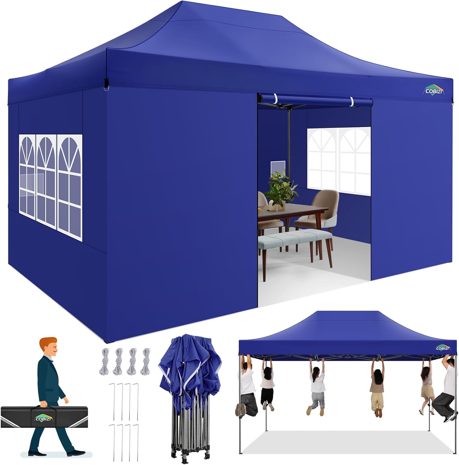 COBIZI 10x20 Heavy Duty Pop up Canopy Tent with 6 sidewalls Easy Up Commercial Outdoor Canopy Wedding Party Tents for Parties All Season Wind & Waterproof Gazebo with Roller Bag,Black(Frame Thickened) wourant