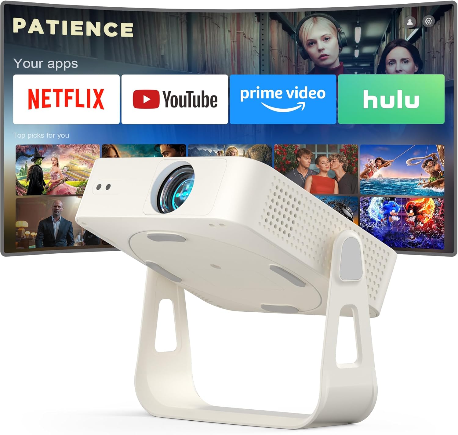 [Officially-Licensed App & Auto Focus]White Smart Mini Projector with WiFi and Bluetooth wourant