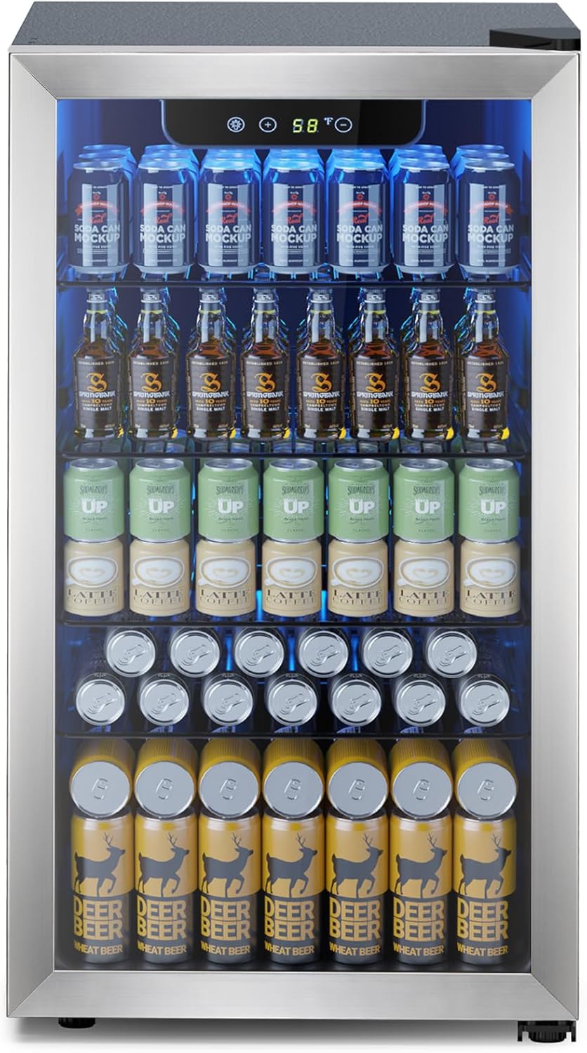 Mini Fridge 130 Can Beverage Refrigerator Cooler, 3.2 Cu.Ft Drink Fridge for Soda Wine Beer, Adjustable Temperature Control for Home Office, Black wourant