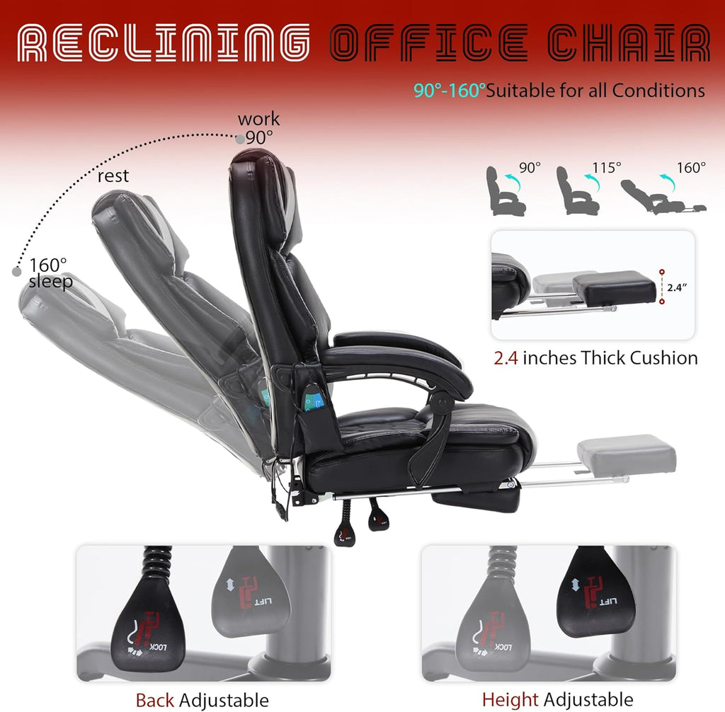 Massage Office Chair with Footrest 6 Point Vibration and Heating Home Executive Office Desk Chair wourant