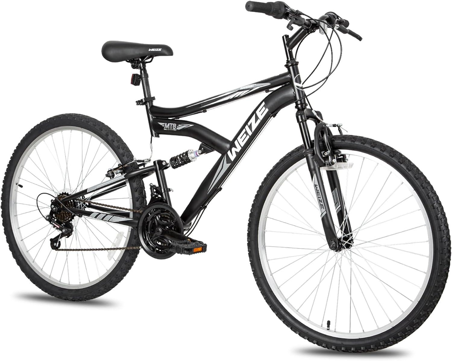 WEIZE Mountain Bike, 26 27.5 inch Outdoor Hybrid Bikes,18-Speed/High-Carbon Steel/Dual Full Suspension, Adjustable Ergonomic Seat for Men Women Adult, MTB Bicycle with Suspension Fork,Sleek Colors wourant