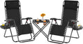 3PCS Zero Gravity Recliner Portable Outdoor Reclining Chair Set w/Side Table Folding Chaise Lounge Chairs wourant