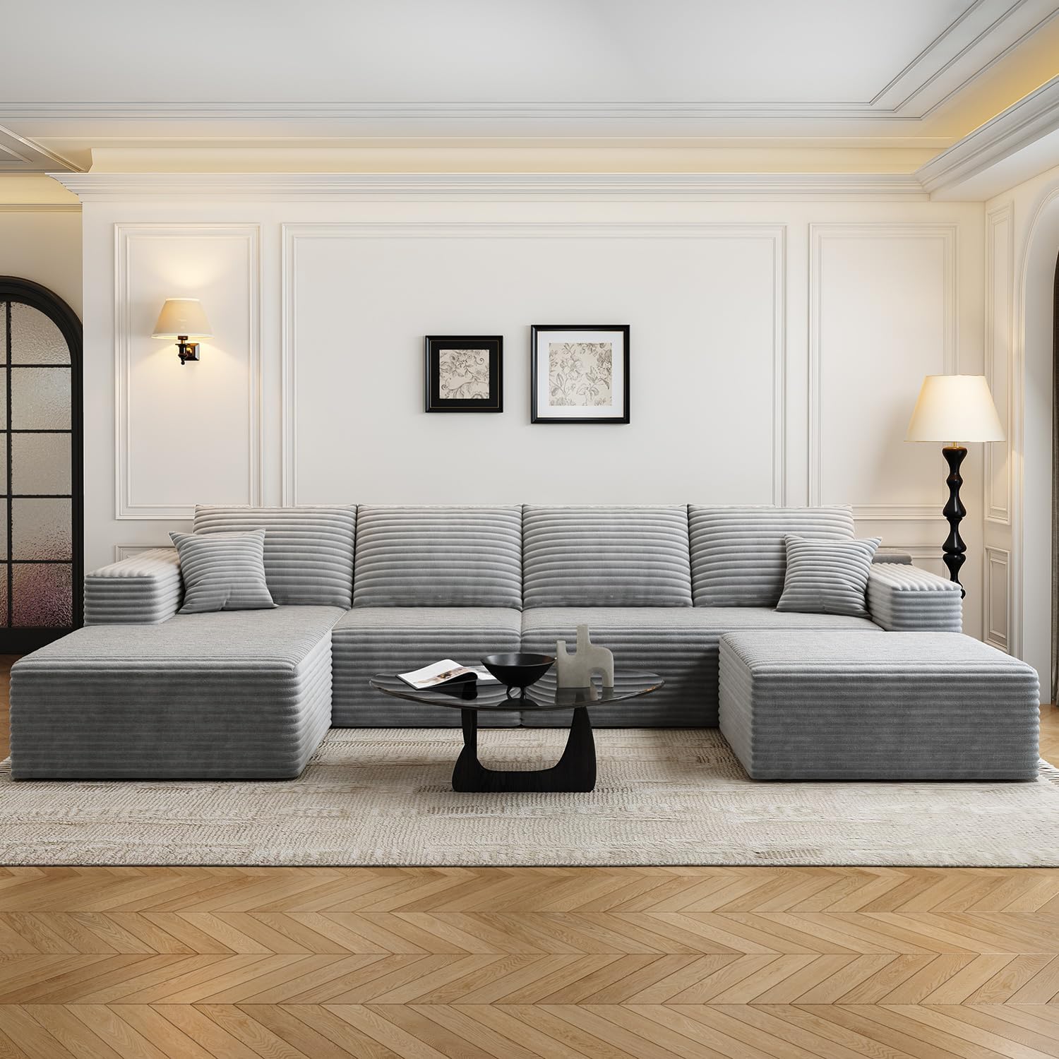 107.5 inch Cloud Modular Sectional Sofa with L-Shaped Chaise Lounge, Modern Minimalist Upholstered Sofa Deep Seating Corner Sofa wourant
