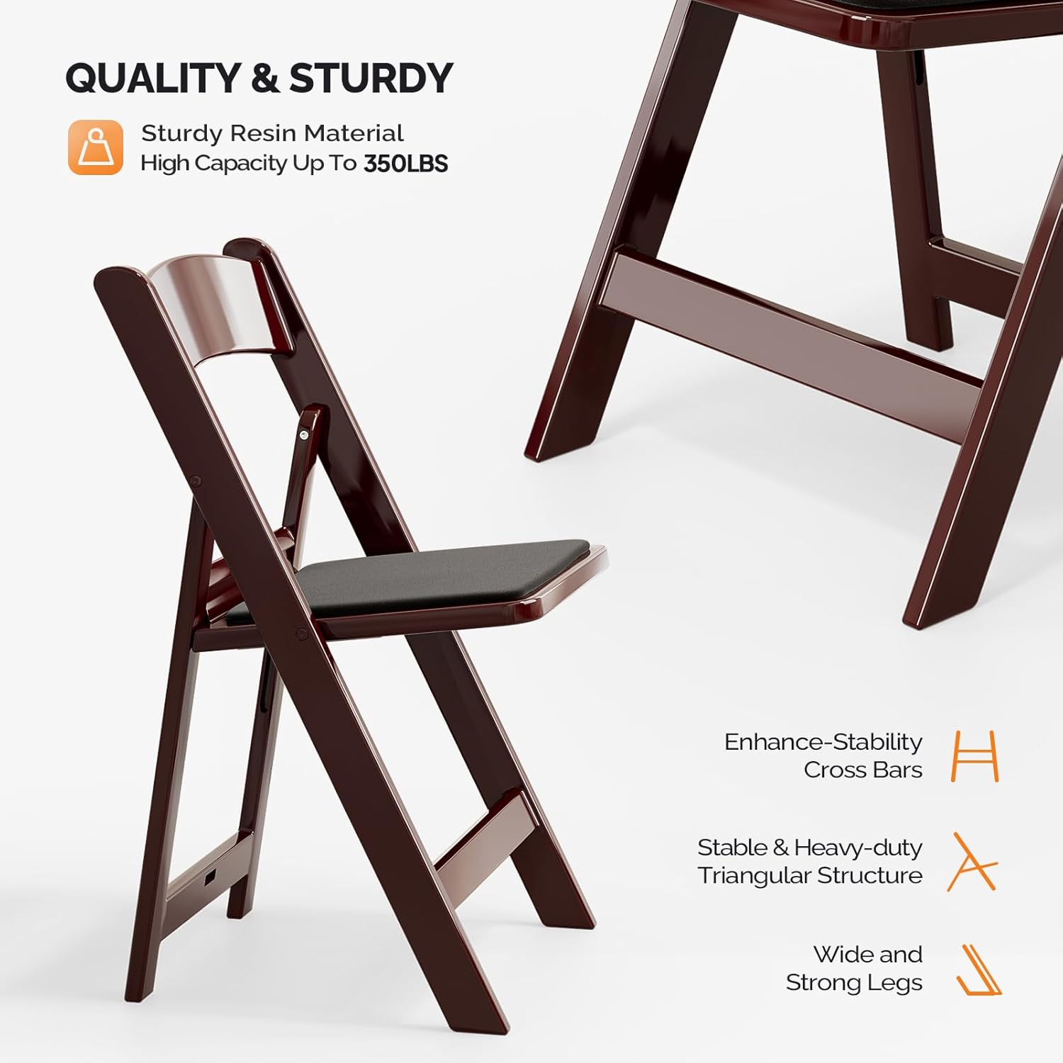 VINGLI Resin Folding Chair with Cushion Foldable Plastic Chair with Comfortable Cushioned Seat wourant