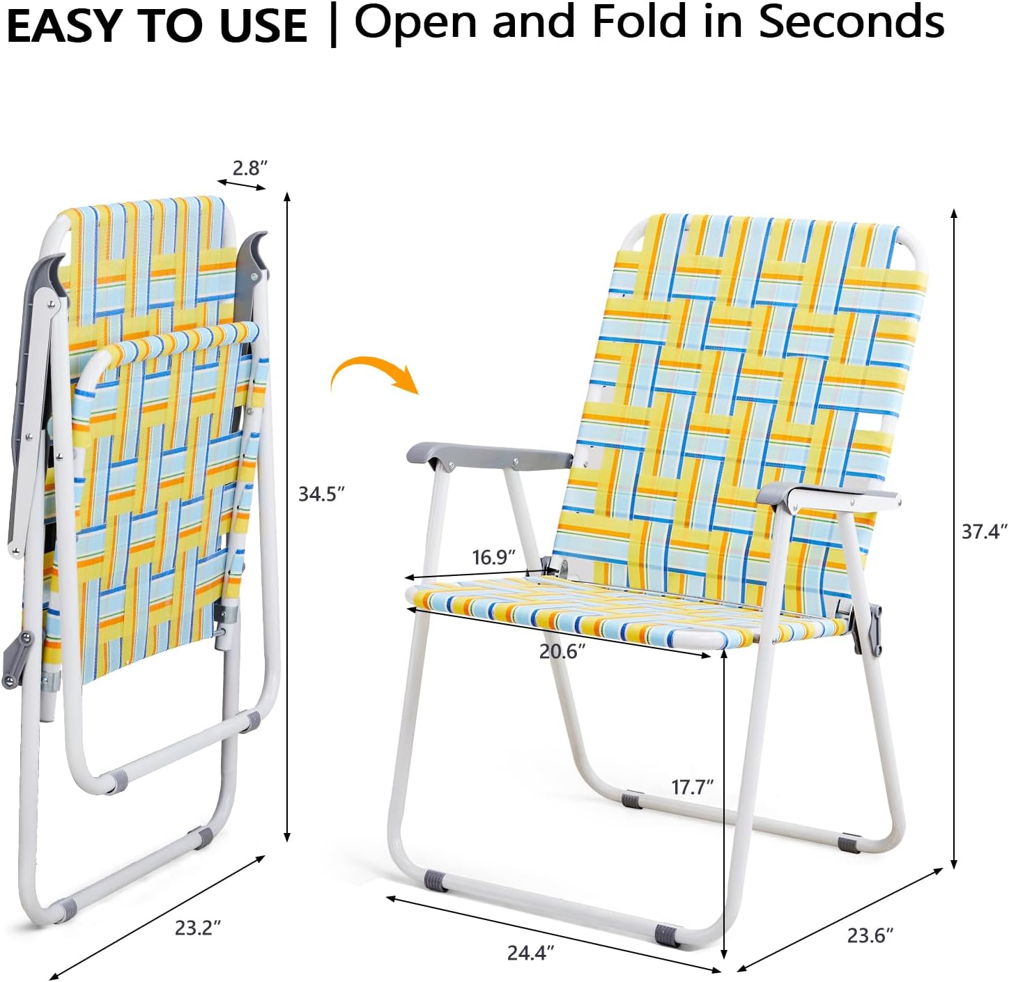 VINGLI Patio Lawn Webbed Folding Chairs Set of 2, Outdoor Beach Portable Lawn Chair Camping Chair Beach Chair wourant