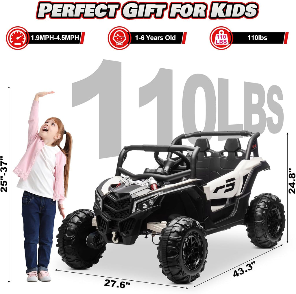 JOYRACER Kids Remote Control Car with 4 x 150W Motors, Shock Absorbers, Bluetooth, MP3 Player, and Headlights wourant