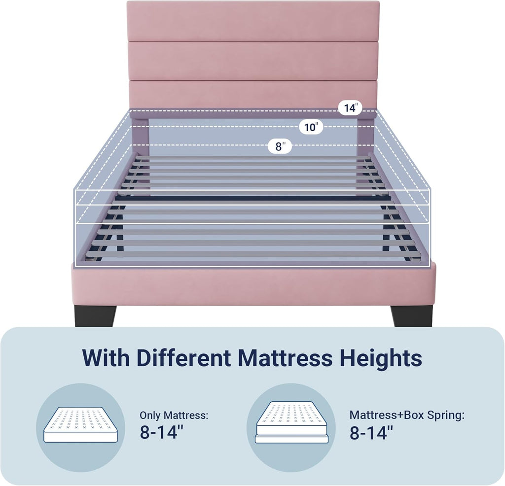 Allewie Queen Size Platform Bed Frame Fabric Upholstered Headboard Wooden Slats Support wourant