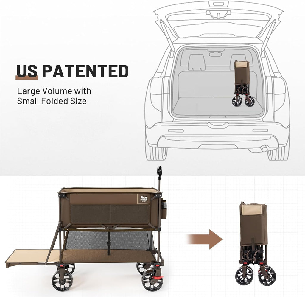 400L Large Capacity Folding Double Decker Cart with Brakes, 54 Inch Extra Long Extended Cart, 450 Pounds Heavy Duty Folding Cart wourant