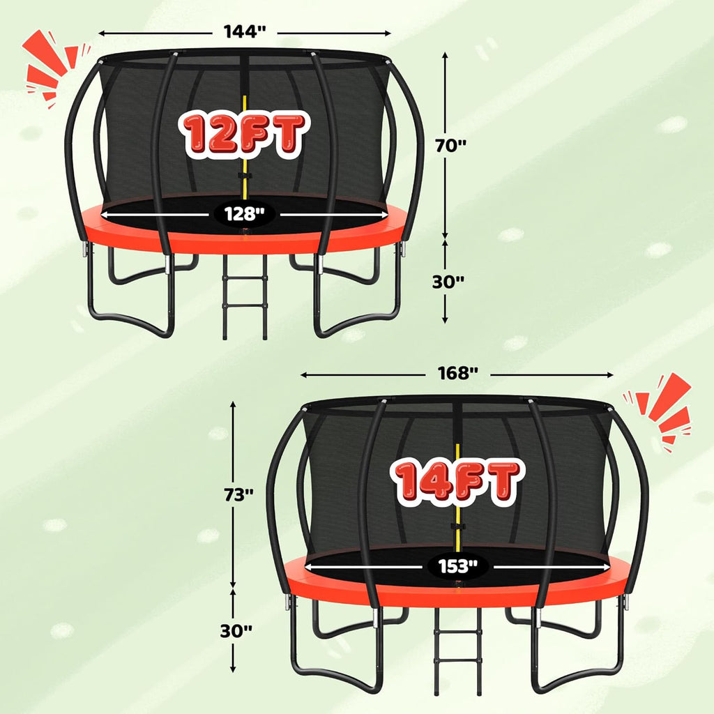 Trampoline 8FT 10FT 12FT 14FT 16FT, Recreational Trampolines with Enclosure Net and Ladder, Outdoor Anti-Rust Trampolines for Kids and Adults, ASTM Approved wourant