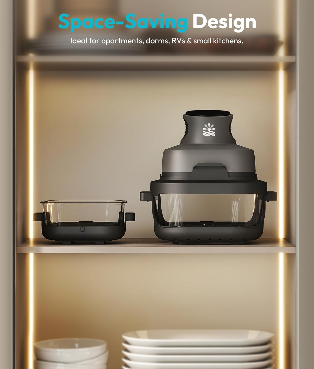 Rellytech Portable Glass Air Fryer - 1500W, 4.2 QT & 6-Cup Dual Glass Containers wourant