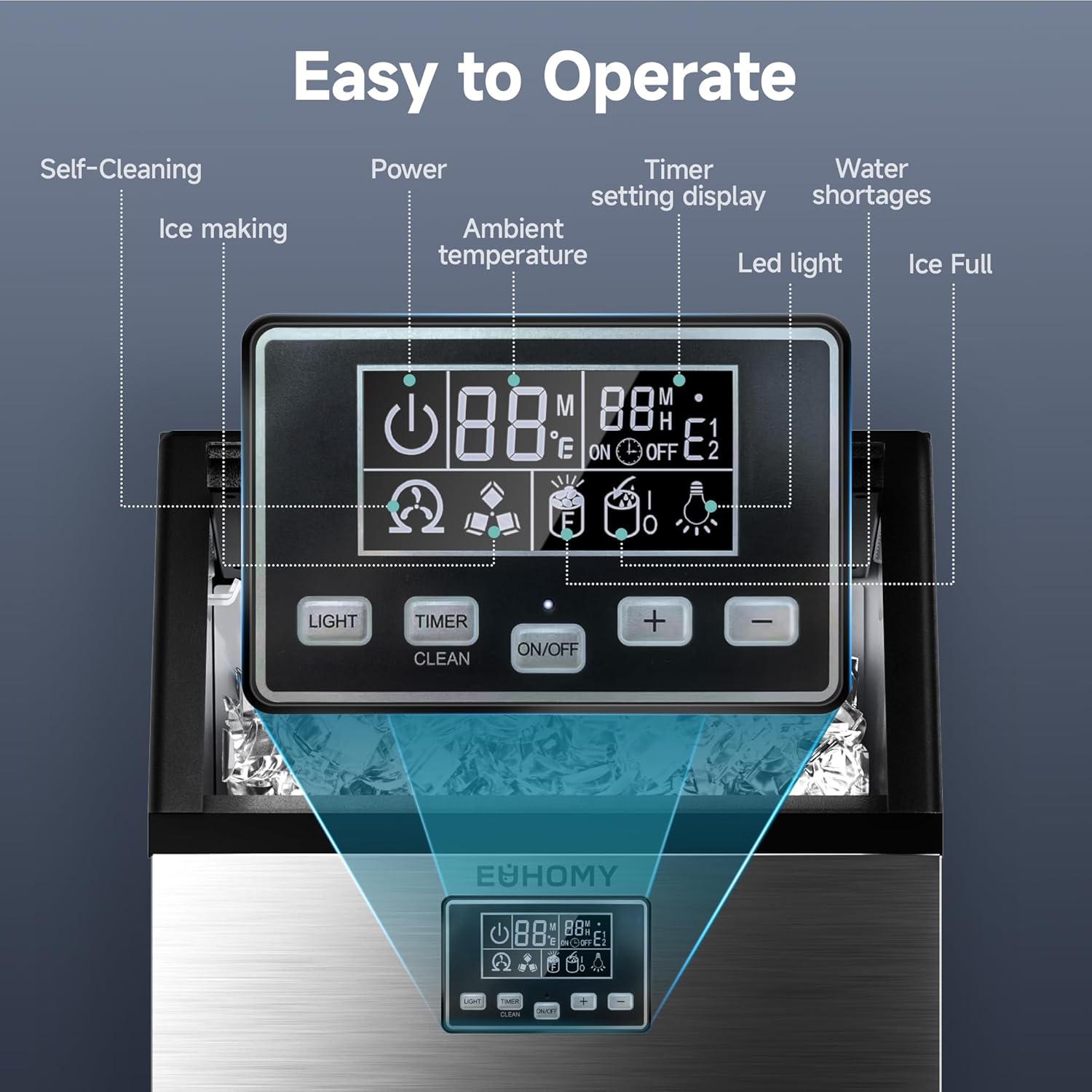 EUHOMY Commercial Ice Maker Machine, 100lbs/24H Stainless Steel Under Counter ice Machine with 33lbs Ice Storage Capacity, Freestanding Ice Maker. wourant