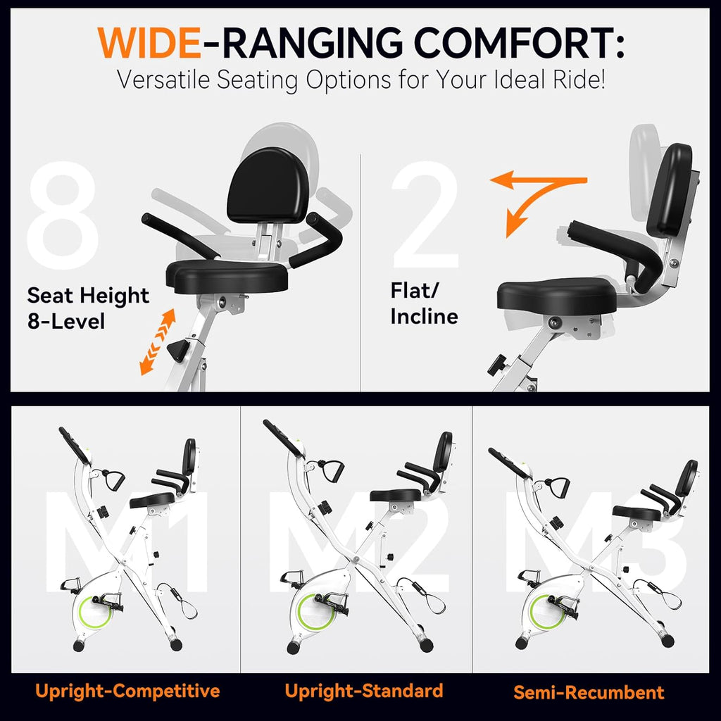 Foldable Exercise Bike Stationary Bikes for Home, 5 IN 1 Indoor Workout Bike, Cycling Bike with 16-Level Quiet Magnetic Resistance, 6.6 LBS Flywheel and 300LBS Capacity, 2025 Designed 817 X-bike wourant