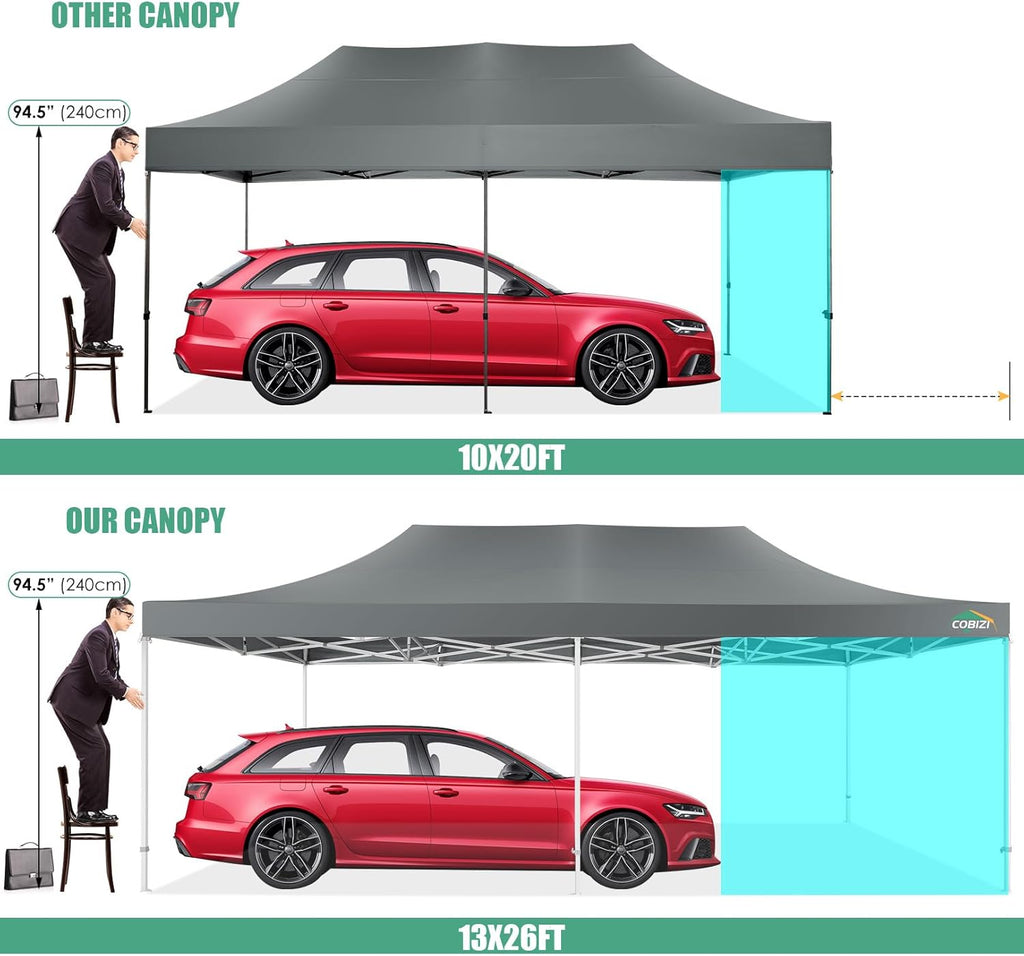 COBIZI 10x20 Heavy Duty Pop up Canopy Tent with 6 sidewalls Easy Up Commercial Outdoor Canopy Wedding Party Tents for Parties All Season Wind & Waterproof Gazebo with Roller Bag,Black(Frame Thickened) wourant