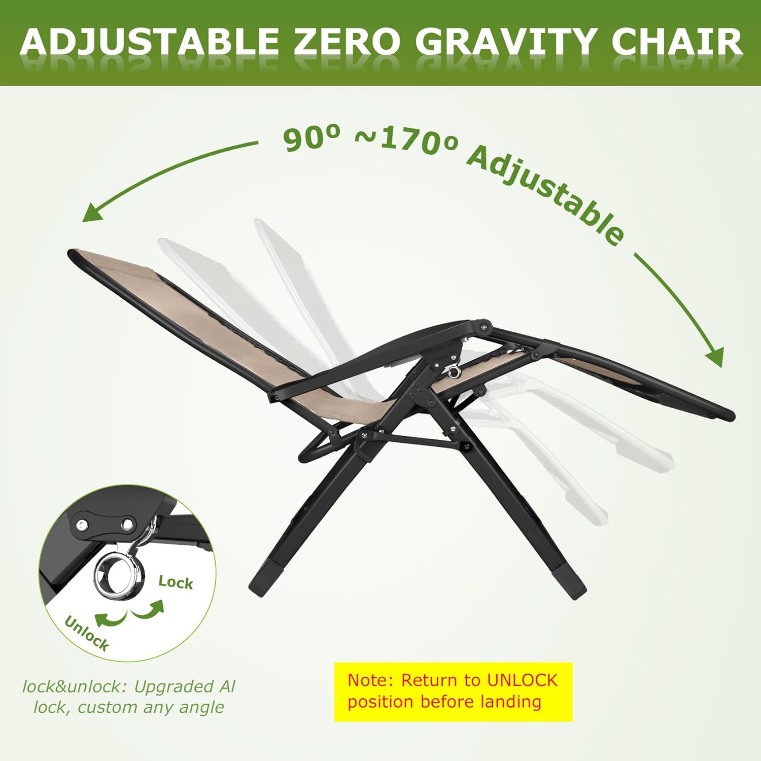 Indoor and outdoor patio chair folding lounge chair zero gravity chair with removable cushion camping lounge chair wourant