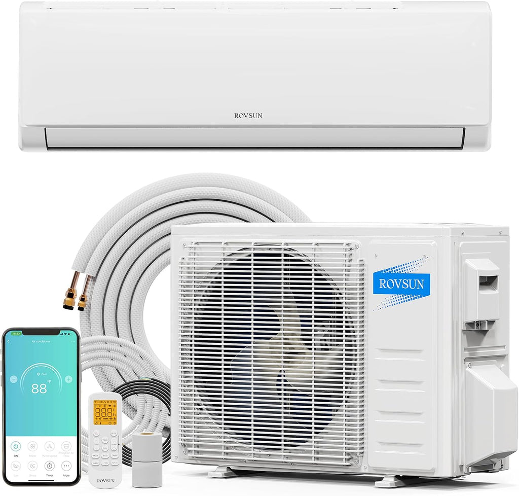 ROVSUN 9000 BTU Wifi Enabled Mini Split Air Conditioner & Heater with Inverter, 19 SEER2 Energy Saving 115V Ductless Split AC Unit with Pre-Charged Condenser, Heat Pump & Installation Kit wourant