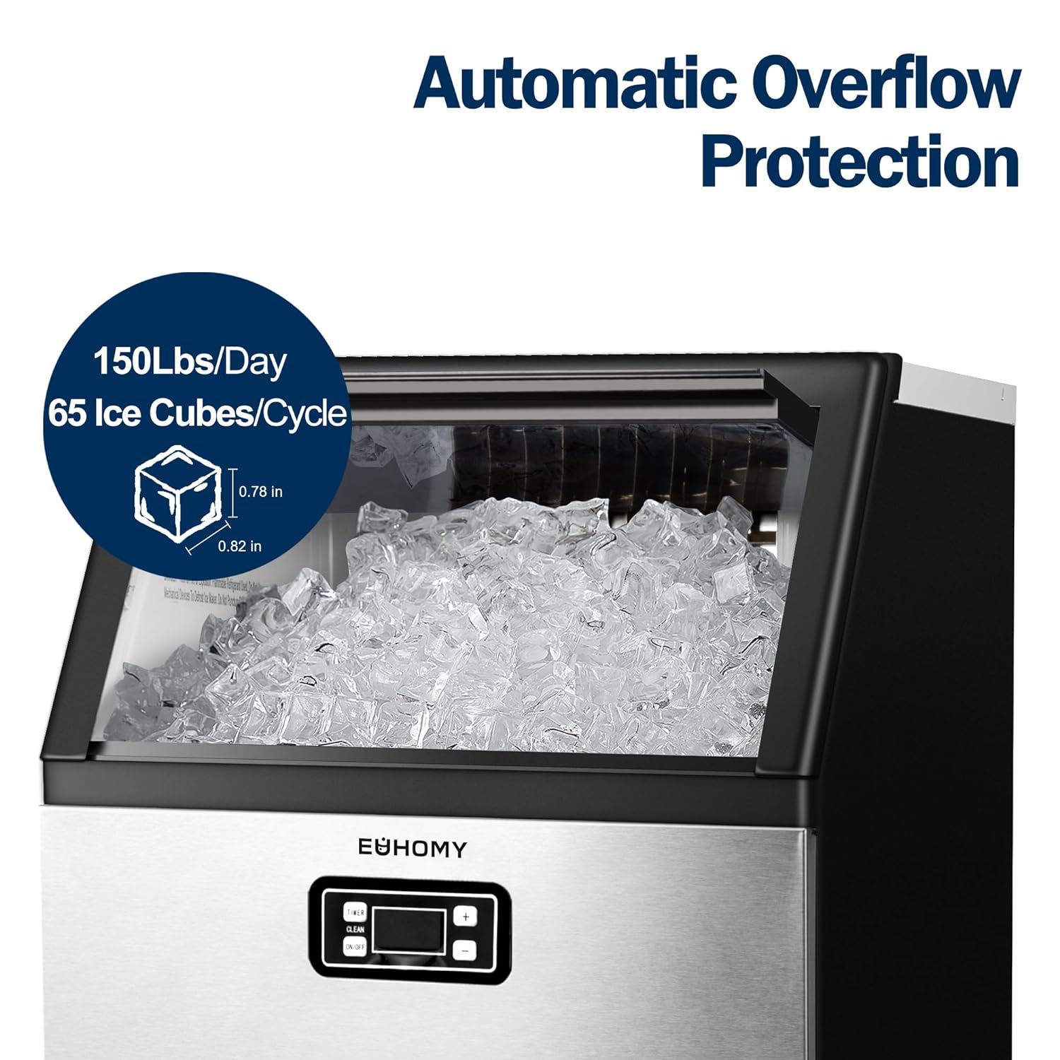 EUHOMY Commercial Ice Maker Machine, 100lbs/24H Stainless Steel Under Counter ice Machine with 33lbs Ice Storage Capacity, Freestanding Ice Maker. wourant