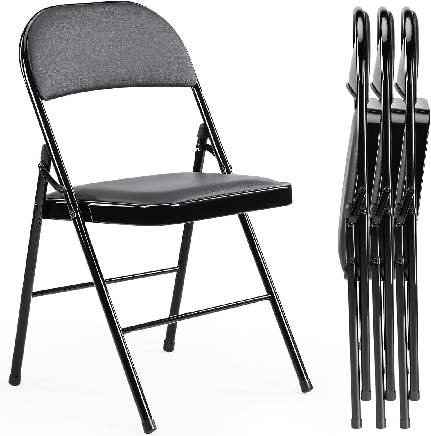 Sweetcrispy Folding Chair 12 Pack, Leather Padded Folding Chairs, Sturdy Metal Foldable Chairs wourant