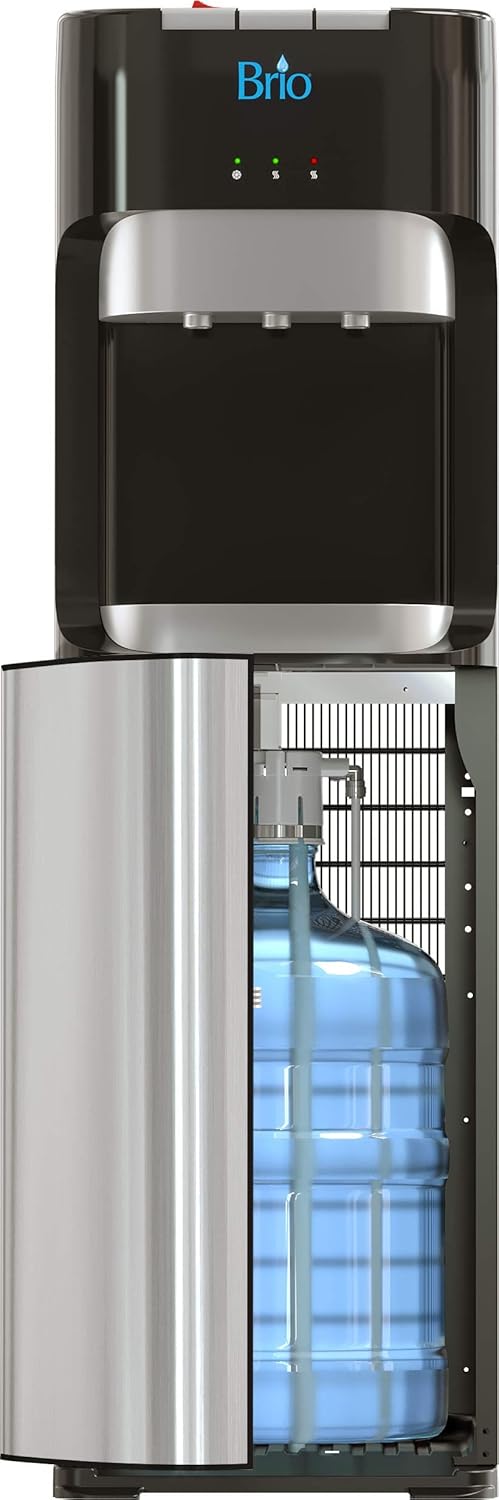 Bottom Loading Water Cooler Dispenser for 5 Gallon Bottles - 3 Temperatures with Hot, Room & Cold Spouts, Child Safety Lock, LED Display with Empty Bottle Alert, Stainless Steel wourant