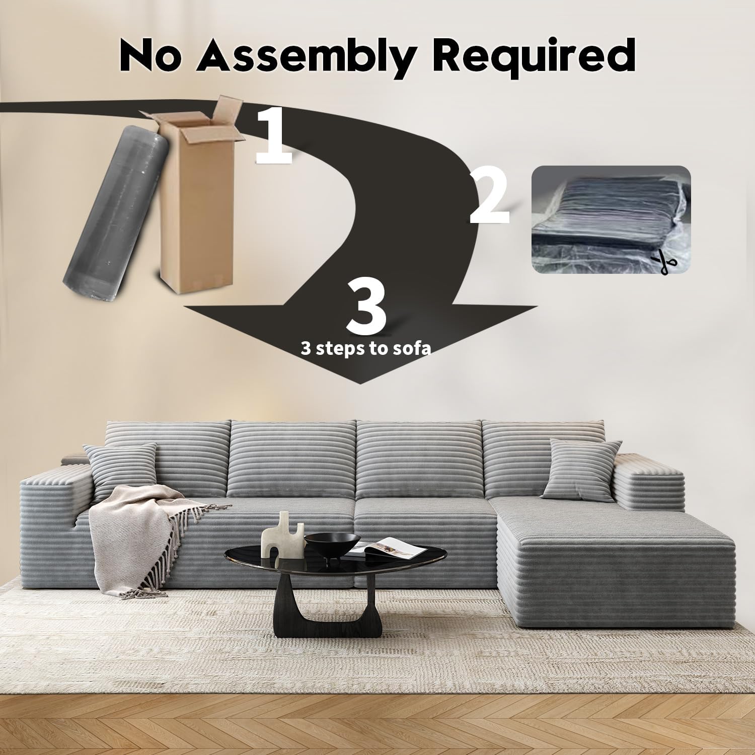 107.5 inch Cloud Modular Sectional Sofa with L-Shaped Chaise Lounge, Modern Minimalist Upholstered Sofa Deep Seating Corner Sofa wourant
