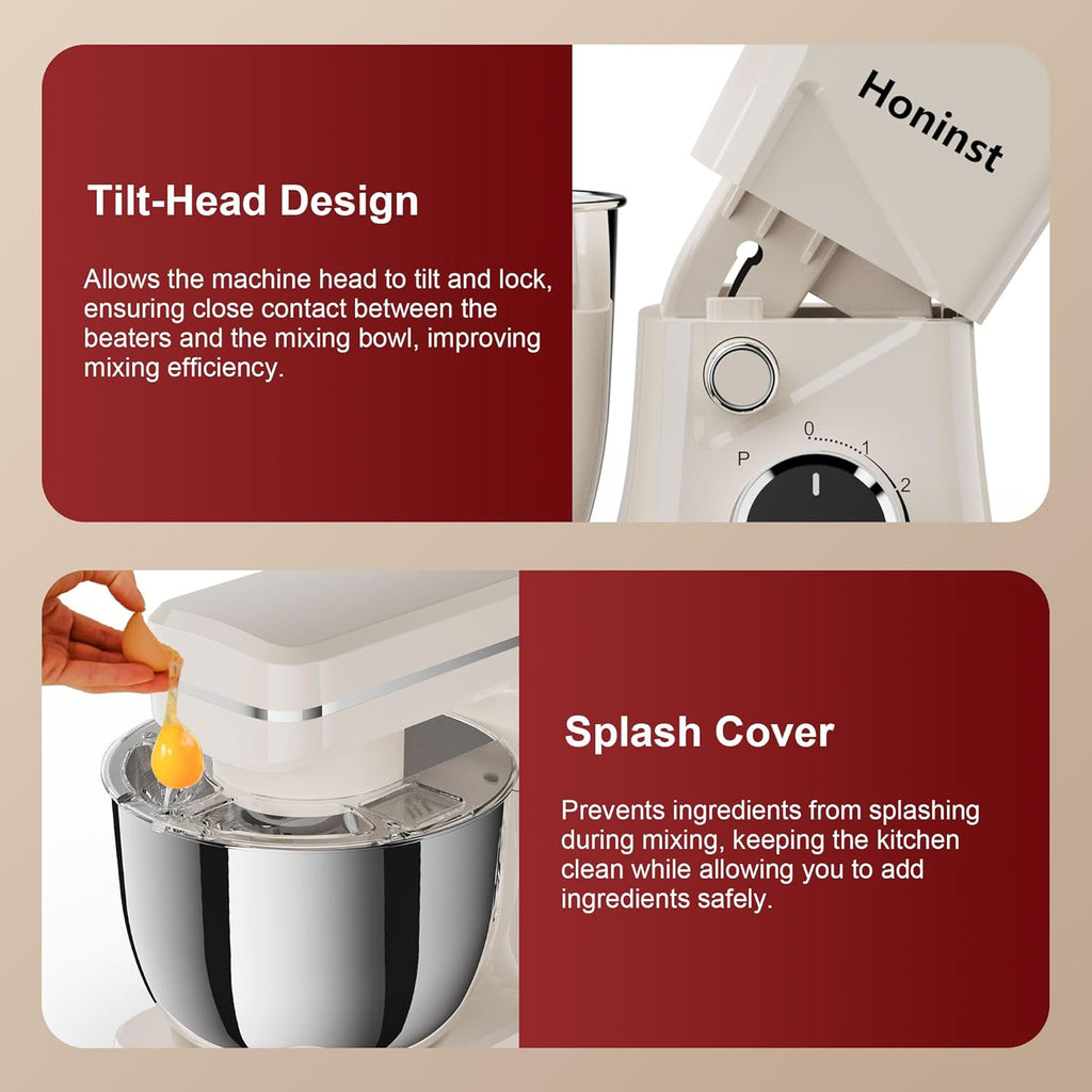 10-Speed Stand Mixer with 8-in-1 Splash Guard, Tilt Head, 6-Quart Stainless Steel Bowl + Dishwasher-Safe Dough Hook/Whisk/Blender/Scraper wourant