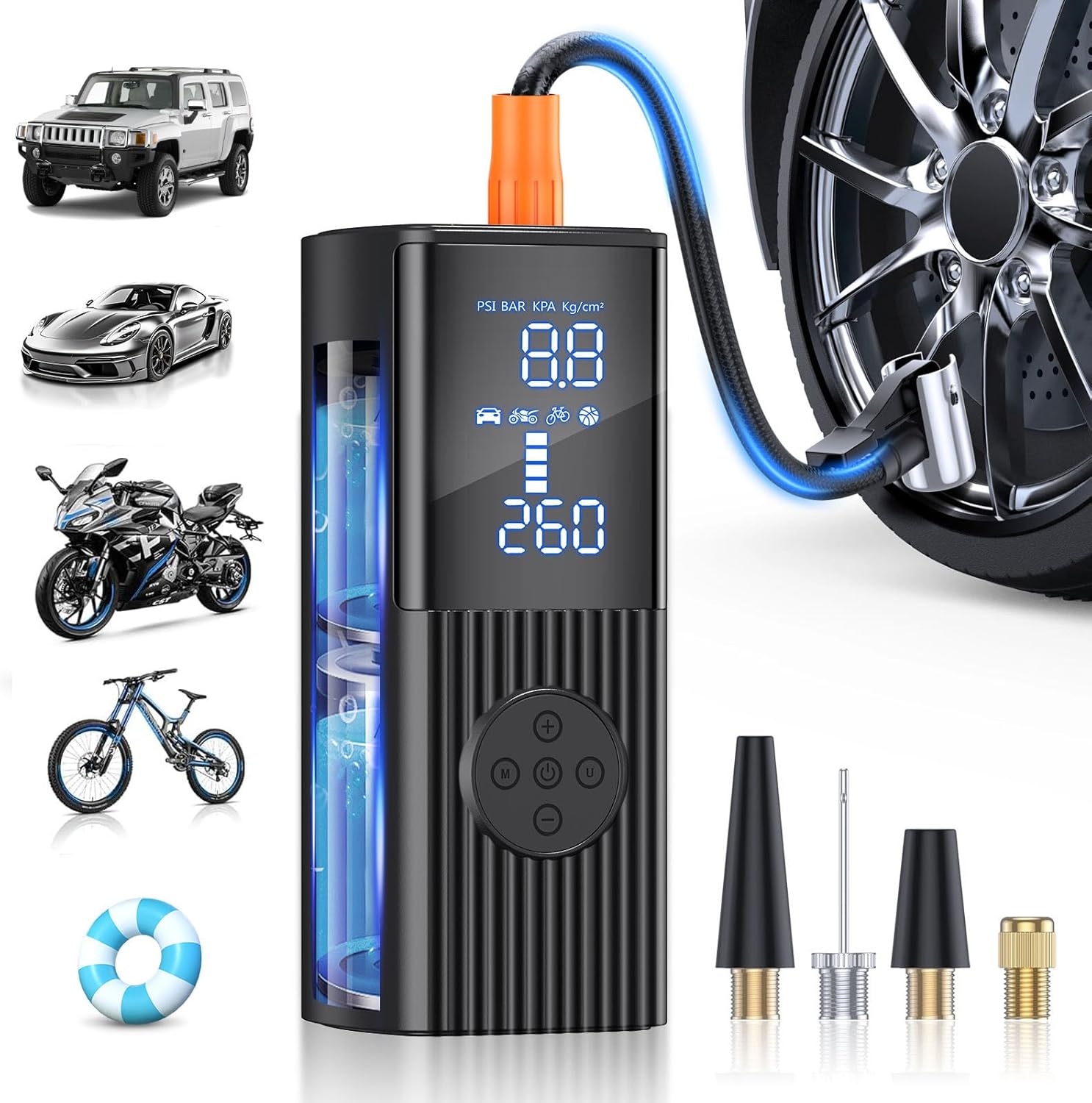 Tire Inflator Portable Air Compressor, 180PSI Portable Air Compressor with with LED Light, 25000mAh & 3X Faster Inflation Air Pump for Car, Bike, Motorcycle, Ball and more wourant