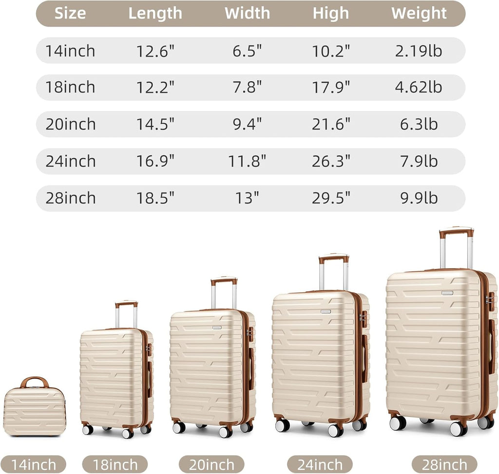 Luggage 6-piece hardshell expandable suitcase lightweight travel carry-on luggage set wourant