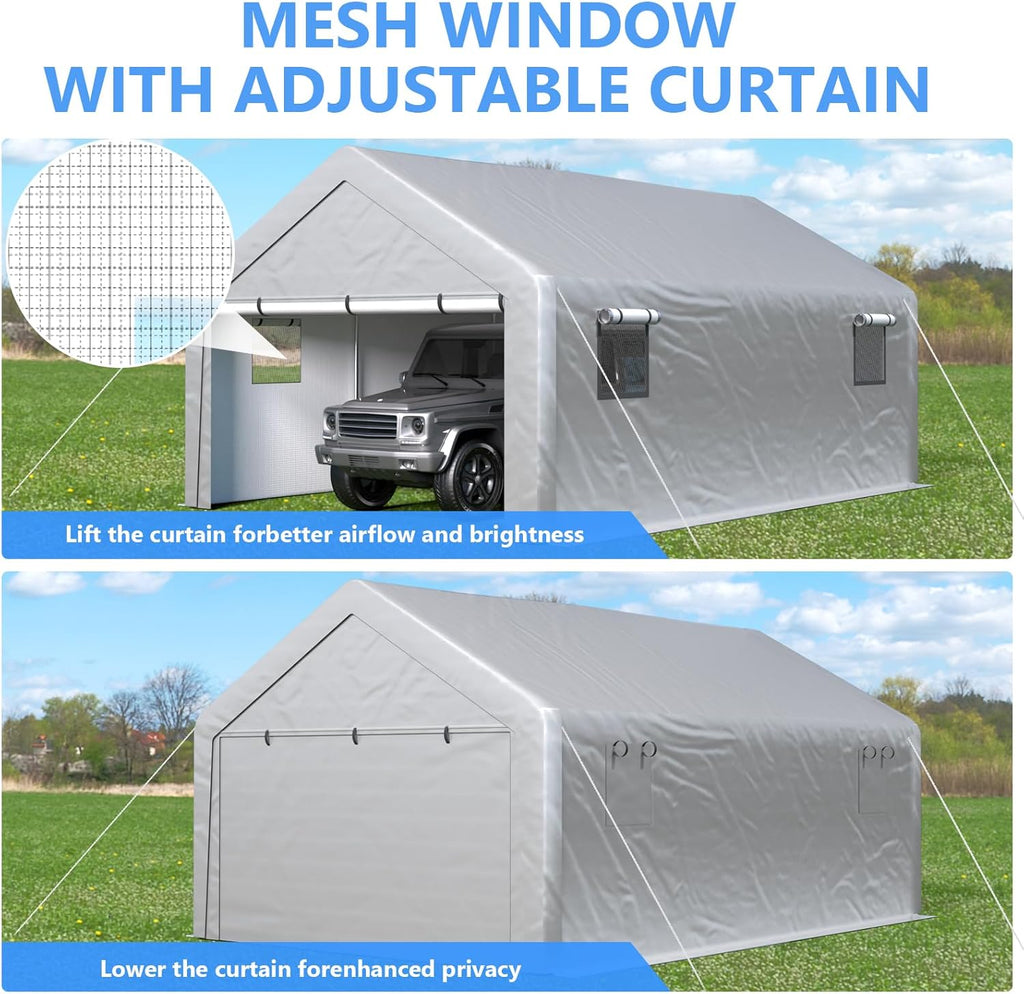6x8 ft Heavy Duty Carport Tent Portable Garage with Removable Side Walls and Door Four Seasons Tarpaulin wourant
