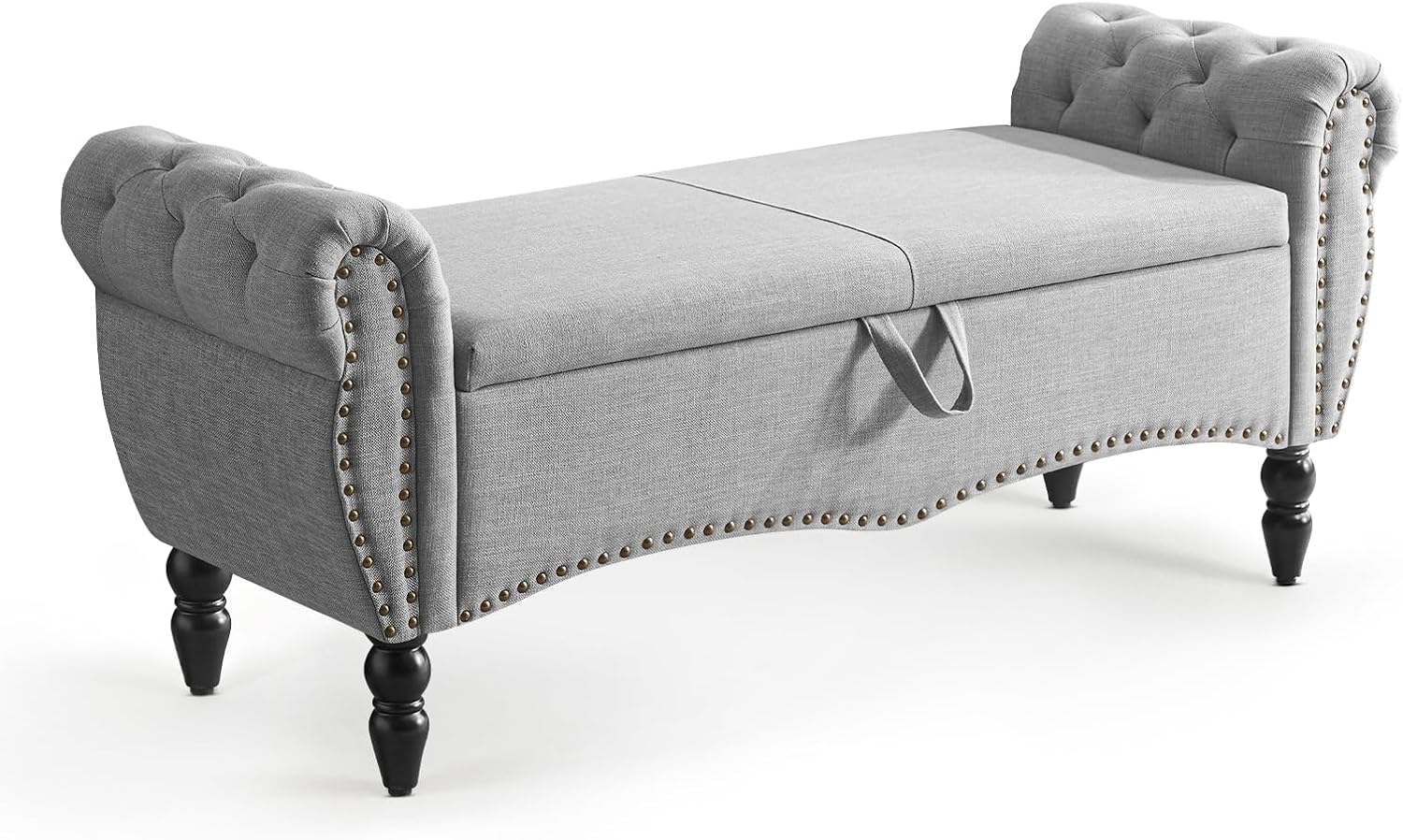 Furniliving Modern Storage Ottoman Bench, Sherpa Ottoman End of Bed Bench with Solid Wood Legs Upholstered Ottoman Benches with Storage Indoor Bench wourant