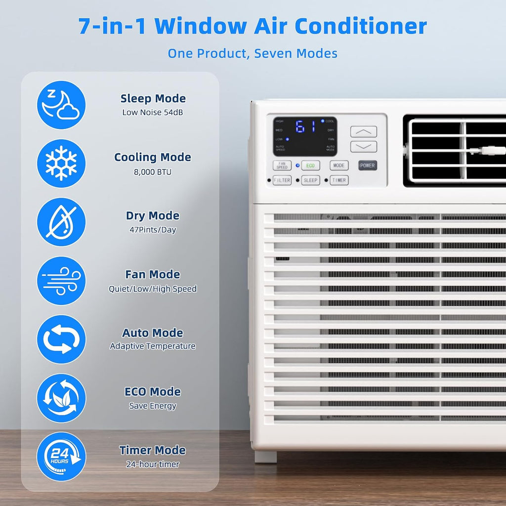 Antarctic Star 12,000 BTU U-Shaped Window Air Conditioner Unit Cools up to 550 Sq.Ft. with 6 Modes 24H Timer, Ultra Quiet Window AC Units wourant