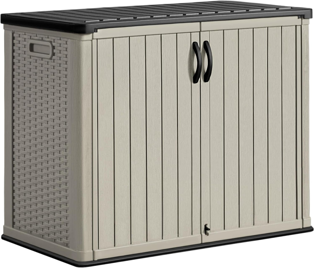Greesum Outdoor Horizontal Storage Shed 27 Cu.ft Resin Large Storage Box for Garden Patio wourant