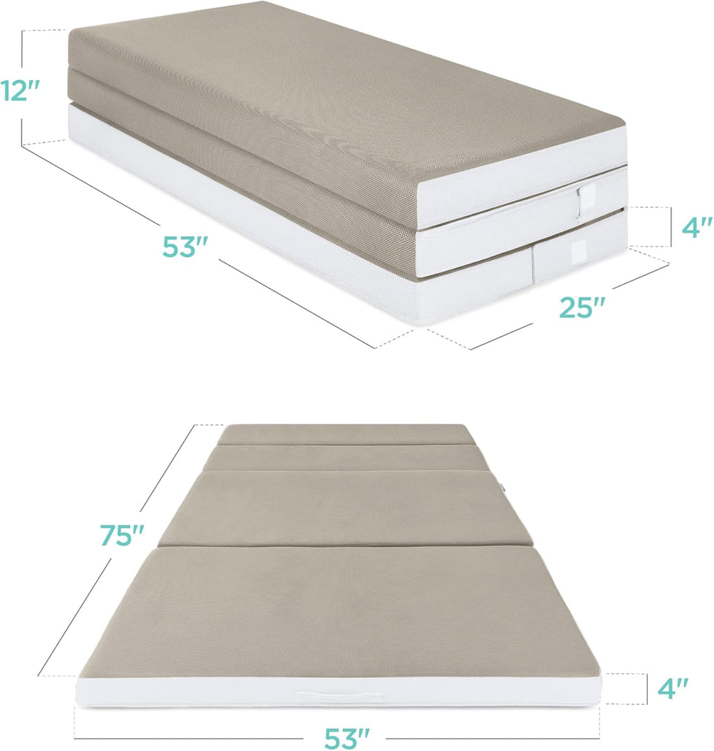 4in Portable Queen-Size Mattress, Tri-Fold Mattress for Camping, Guest, Toddler wourant