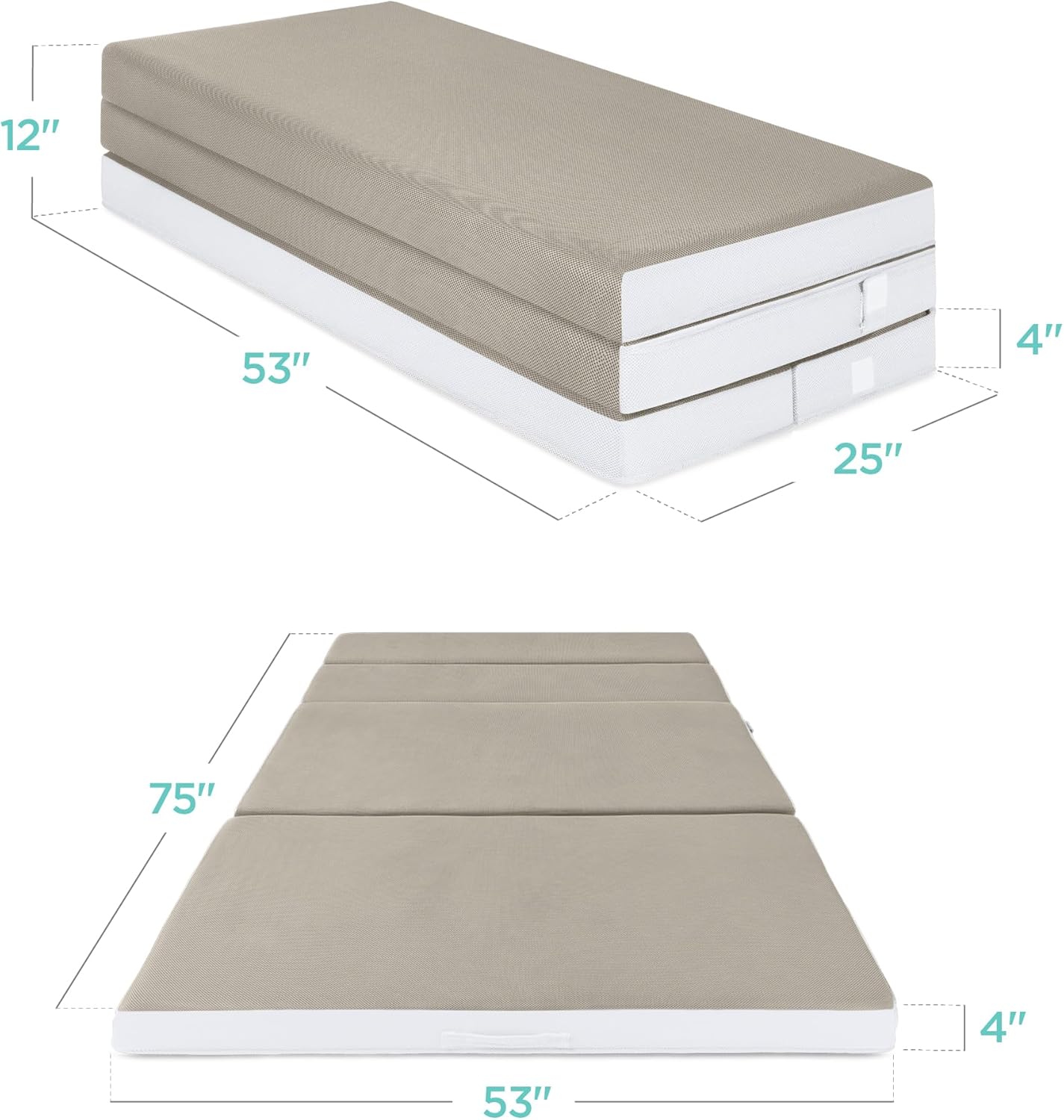 4in Portable Queen-Size Mattress, Tri-Fold Mattress for Camping, Guest, Toddler wourant