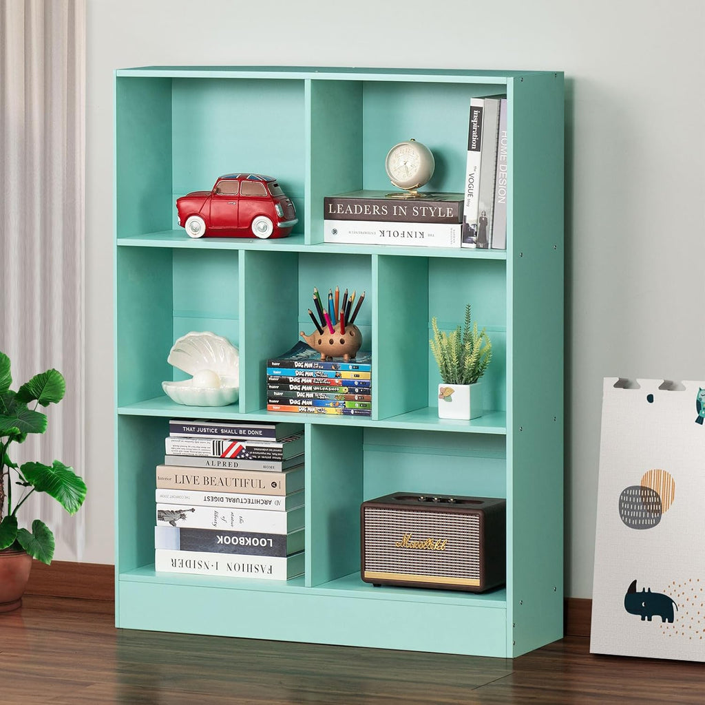 LEYAOYAO Wooden 7 Cube Book Shelf Natural Bookshelf Legs Modern Open Storage Organizer wourant
